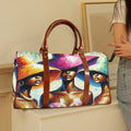 Art-Inspired Large Capacity Travel Bag – Fashion Duffel Bag with Brown Leather Handles